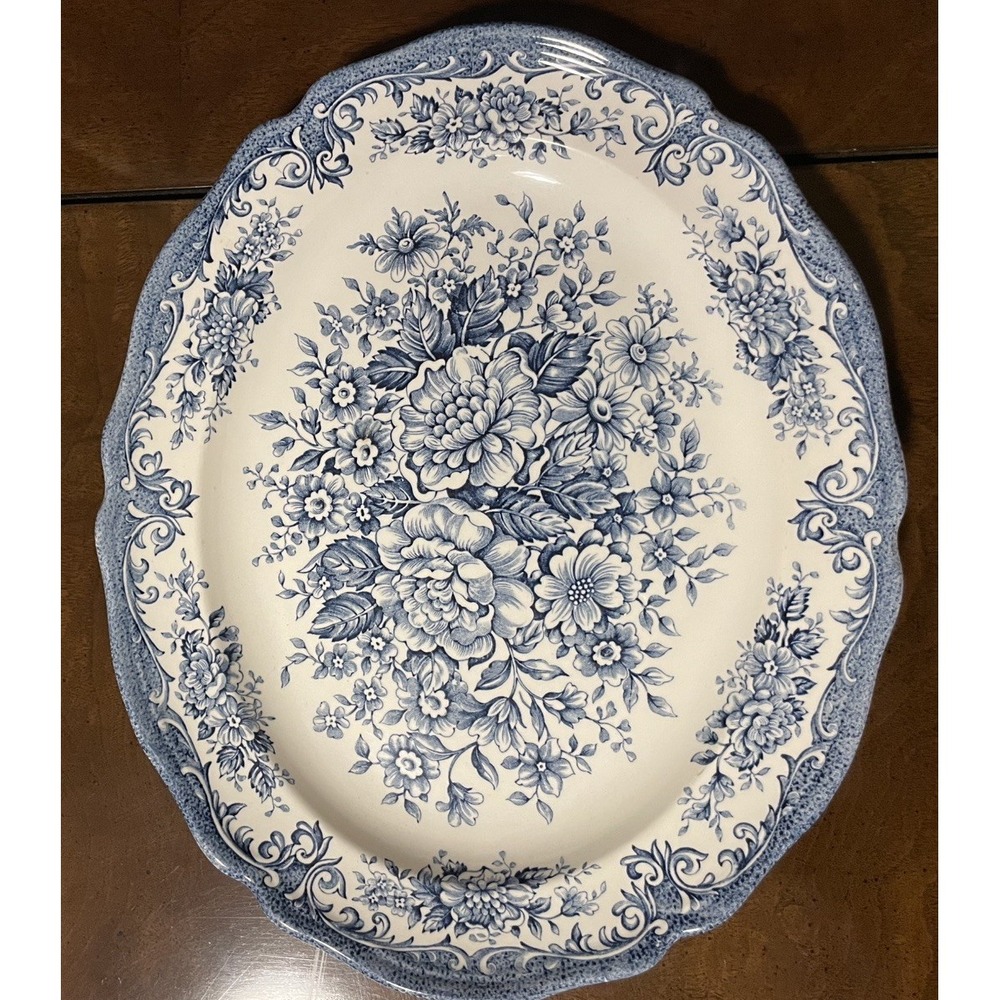 Avondale Ironstone Blue Floral 12" Oval Serving Platter J & G Meakin Made In UK